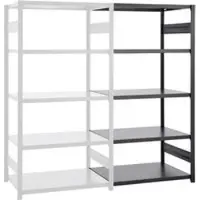 Ordo Insteekstelling Business - stalen - aanbouwrek - modulair - B 1010 x D 635 x H 2000 mm - draagvermogen 1200 kg - 5 legborden - gitzwart RAL 9005