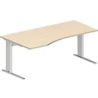 Schäfer Shop Desk PLANOVA BASIC, vrijstaand, aanbouw links, C-poot, B 1800 x D 1000/800 x H 717 mm, ahorn/wit + kabelgoot