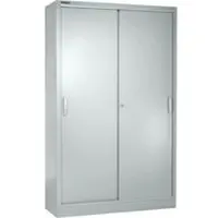 Schäfer Shop Schuifdeurkast MS iCONOMY, staal, 5 ordnerhoogten, B 1200 x D 400 x H 1935 mm, wit aluminium RAL 9006