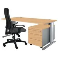 Schäfer Shop Planova Basic bureautafel en verrijdbaar ladeblok 1233, beukenpatroon/blank aluminium
