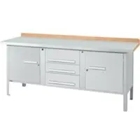Schäfer Shop Kastenwerkbank PWi 200-4, ESD, beuken multiplexplaat, met stalen deksel, tot 750 kg, B 2000 x D 700 x H 840 mm, blank aluminiumkleur