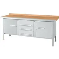 Schäfer Shop Kastenwerkbank PWi 200-4, beuken multiplexplaat, met stalen rand, tot 750 kg, B 2000 x D 700 x H 840 mm, blank aluminiumkleur