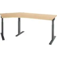 Schäfer Shop hoekbureau ERGO-T 2.0, 135° hoek, aanbouw links, T-voet, B 2165 x D 800 x H 675-895 mm, ahorn/antraciet