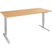 Schäfer Shop bureau AERO FLEX, elektrisch in hoogte verstelbaar, rechthoekig, T-voet, B 1600 x D 800 x H 620-1280 mm, beuken/blank aluminium
