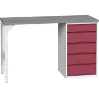 Bott Onderbank verso, linoleumblad, 5 laden, B 1500 x D 600 x H 930 mm, lichtgrijs/paarsrood
