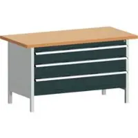 Bott cubio box-type werkbank, 1.200 kg draagvermogen, 40 mm koperen beuken werkblad, 3 laden, B 1500 x D 750 x H 840 mm, lichtgrijs/antracietgrijs