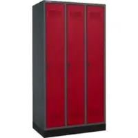 Schäfer Shop garderobekast met onderstel, 3 vakken, schroefslot, antraciet/rood, antraciet/rubberrood