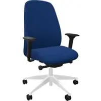 Interstuhl HEJis3 bureaustoel, synchroonmechanisme, armleuningen, FlexGrid lendensteun, gestoffeerde rugleuning, vlakke zitting, middenblauw/wit