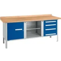 Schäfer Shop Box-type werkbank PW 200-1, beuken multiplex blad, tot 750 kg, B 2000 x D 700 x H 840 mm, gentiaanblauw