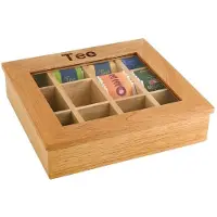 Aps Houten theebox met 12 vakken, licht hout
