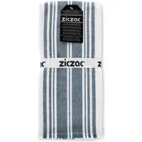 Ziczac Keukendoek Culinary Duo Stripe Washed Indigo (Set van 3) - 50 x 76 cm