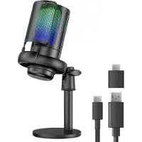 Nuvance - USB Microfoon met Standaard - voor PC en Gaming Microfoon - met Ruisfilter - Inclusief USB-C Converter - Streaming Microfoon - RGB