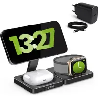 ISetchi 3-in-1 Power Base – Draadloze Oplader – Qi – 23 W – Opvouwbaar – USB-C – Geschikt voor Smartphone, Smartwatch & Oordopjes – Zwart
