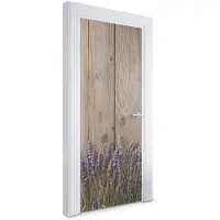 Wallfluent Deursticker - Lavendel op hout Deurfolie - 85 x 205 cm - Bruin Deur plakfolie - Moderne Deur Sticker - Imitatietextuur Deurbehang Sticker - Deursticker voor de Badkamer - Deur Sticker
