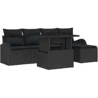 vidaXL Tuinbank Set 6 st Zwart poly rattan