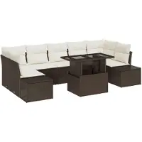 vidaXL Bankstel 8 st Bruin en Crème poly rattan