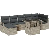 vidaXL Tuinbank Set 8 st Lichtgrijs poly rattan