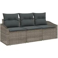 vidaXL Tuinset met 3 zitplaatsen, grijs, van polyrotan