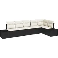 vidaXL Tuinset met 6 zitplaatsen, zwart en crème, van polyrotan