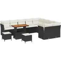 vidaXL Tuinset met 12 zitplaatsen, zwart, van polyrotan