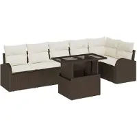 vidaXL Tuinbank Set 7 st Bruin en Crème poly rattan