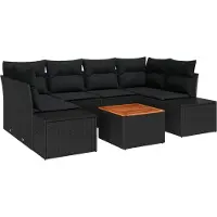 vidaXL Tuinbank Set 7 st Zwart poly rattan