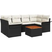 vidaXL Tuinbank Set 7 st Zwart poly rattan