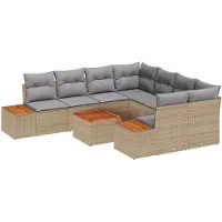 vidaXL Tuinbank Set 9 st Beige Poly rattan