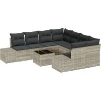 vidaXL Tuinbank Set 9 st Lichtgrijs en Donkergrijs poly rattan