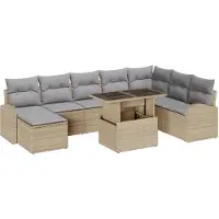 vidaXL Tuinbank Set 9 st Beige en Lichtgrijs poly rattan