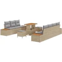 vidaXL Tuinbank Set 10 st Beige poly rattan