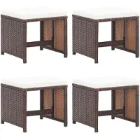 vidaXL Tuinkrukken 4 st met kussens poly rattan bruin