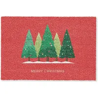MuchoWow Deurmat 90x60 cm - Droogloopmat Minimalistisch - Kerstbomen - Rood - Sneeuw - Mat voor binnen - Schoonloopmat - Deurmatten met print - Inloopmat