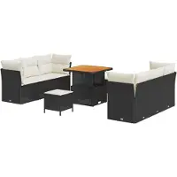 vidaXL Tuinbank Set met kussen 9 pcs Zwart en Crème poly rattan