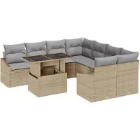 vidaXL Tuinbank Set 9 st Beige en Lichtgrijs poly rattan