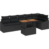 vidaXL Tuinset, 7-delig, zwart, polyrotan