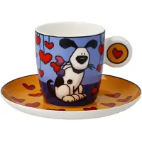 Goebel - Ed Heck | Kop en schotel Espresso Love Dog | Porselein - 12cm - 100ml - 2 stuks
