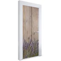 Wallfluent Deursticker - Lavendel op hout Deurbehang - 75 x 205 cm - Bruin Deurposter - Moderne Deur Sticker - Imitatietextuur Deur Sticker - Deursticker voor de Slaapkamer - Deurbehang Sticker