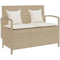 vidaXL Tuinbank met kussen poly rattan beige