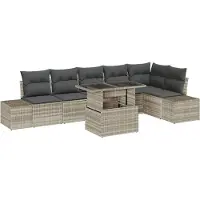 vidaXL Tuinbank Set 7 st Lichtgrijs poly rattan