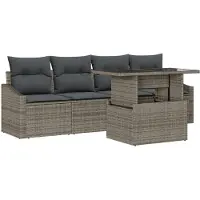 vidaXL Tuinbank Set 5 st Grijs poly rattan