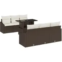 vidaXL Tuinbank Set 7 st Bruin en Crème poly rattan