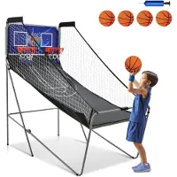 Costway Arcade 8-in-1 basketbalautomaat, elektrische basketbalstandaard, inklapbaar, schietmachine met 4 ballen, luchtpomp en 8 speelmodi, Arcade basketbalwedstrijden voor kinderen, voor 2 spelers,