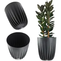 Kadax Bloempot van kunststof met natuurlijke materialen, moderne plantenpotten, plantenpot met geometrisch patroon, ronde bloempot met inzetstuk, natuurlijke bloempot, hoge bloempot (diameter 30 cm,