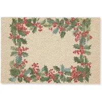 MuchoWow Deurmat 60x40 cm - Droogloopmat Hulstrand - Bessen - Beige - Mat voor binnen - Schoonloopmat - Deurmatten met print - Inloopmat