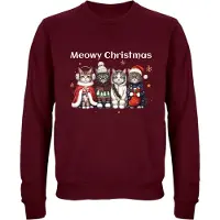 B&C Meowy Christmas Kersttrui - Foute Kersttrui Dames Heren - Kat - Unisex - Kerst Cadeau - Grappig - Donkerrood - Maat S