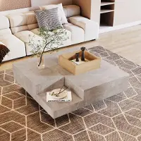 OKWISH Koffietafel - Salontafel Met Uitneembare Opbergbox - Vierkante Woonkamer Tafel - 72x72x30 cm - Spaanplaat - Grijs