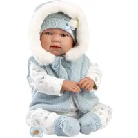 Llorens babypop met geluid blauw witte kleding en speen 44 cm