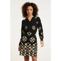 Smashed Lemon 24779 e gebreide jurk met grafische bloemenprint |