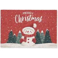 MuchoWow Deurmat 60x40 cm - Droogloopmat Kerstgroet - Sneeuw - Rood - Mat voor binnen - Schoonloopmat - Deurmatten met print - Inloopmat